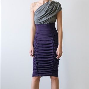 OOAK Nadia Tarr Boned Ruched Purple Pencil Skirt
